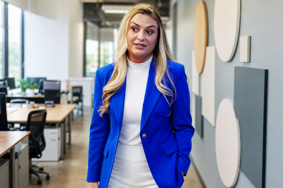 Alessandra Tezza em espaço corporativo que representa transição de liderança