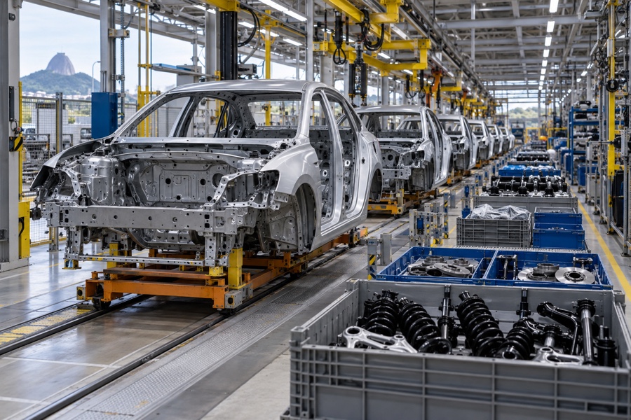 Carrocerias e componentes em linha de montagem automobilística