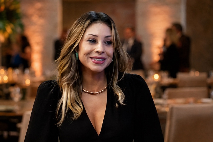 Grazi Nascimento em ambiente de encontro profissional e networking