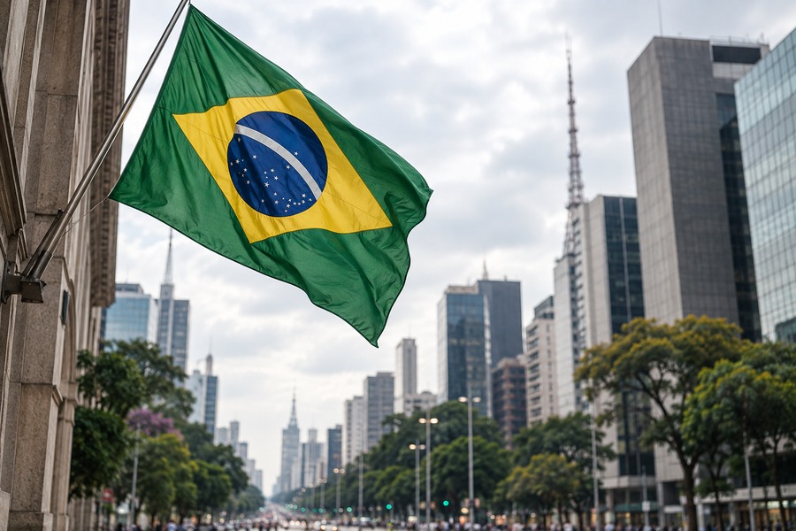 Bandeira brasileira em avenida